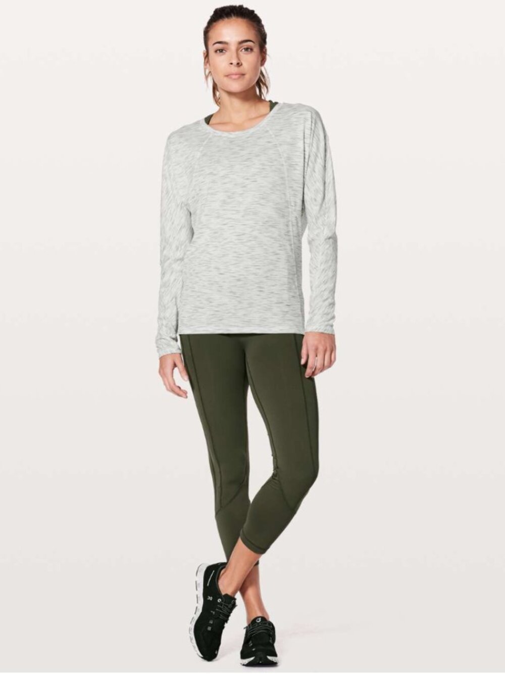 Lululemon Set To Sweat Tiger Space Dye Hail White Long Sleeve Athletic Top 6